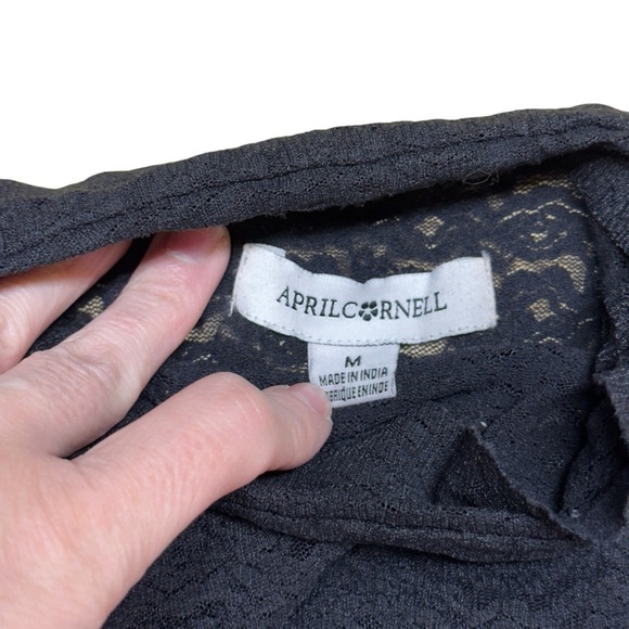 April Cornell Amelie Mock Turtleneck T-Shirt Floral Lace Black Sheer Size Medium - Picture 12 of 14